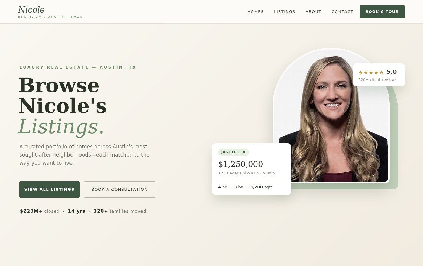 Nicole — luxury real estate agent website built by Marquee Studio